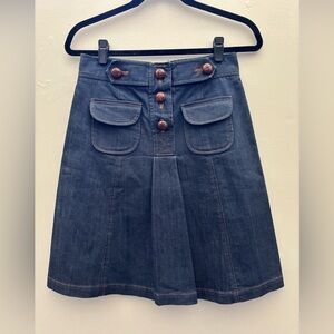 Tibi Denim A-Line Skirt with Button Details